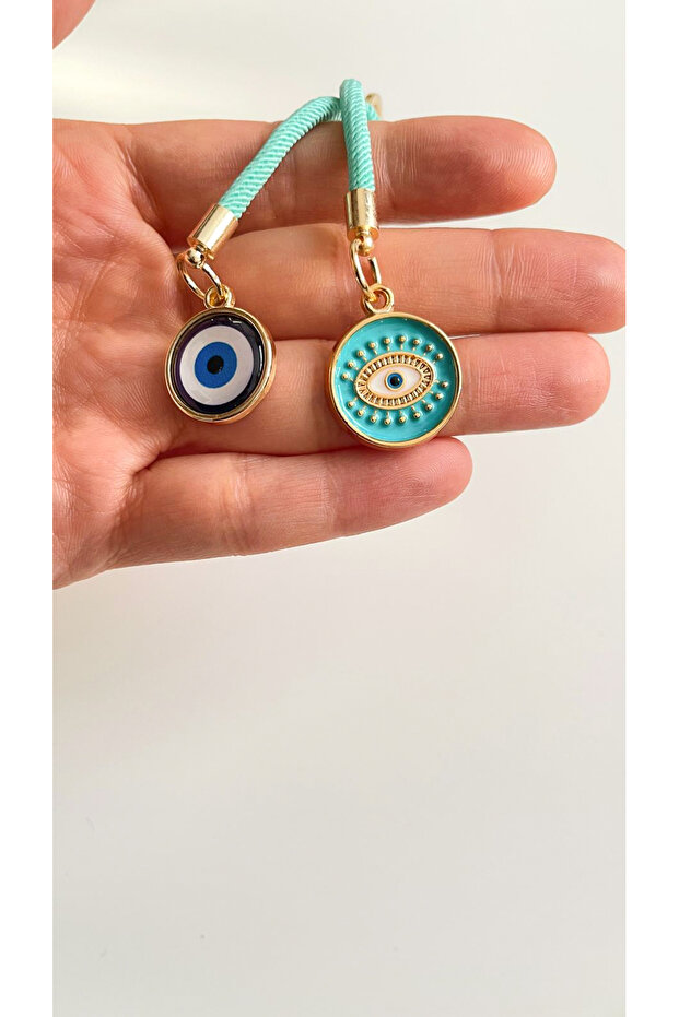 Green String Round Eye Evil Eye Keychain - 6