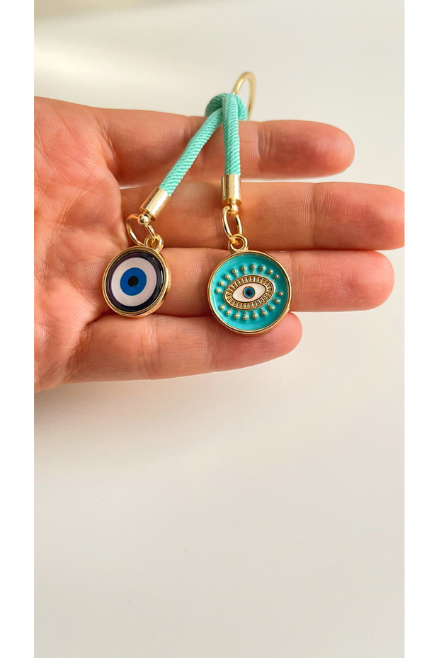 Green String Round Eye Evil Eye Keychain - 3