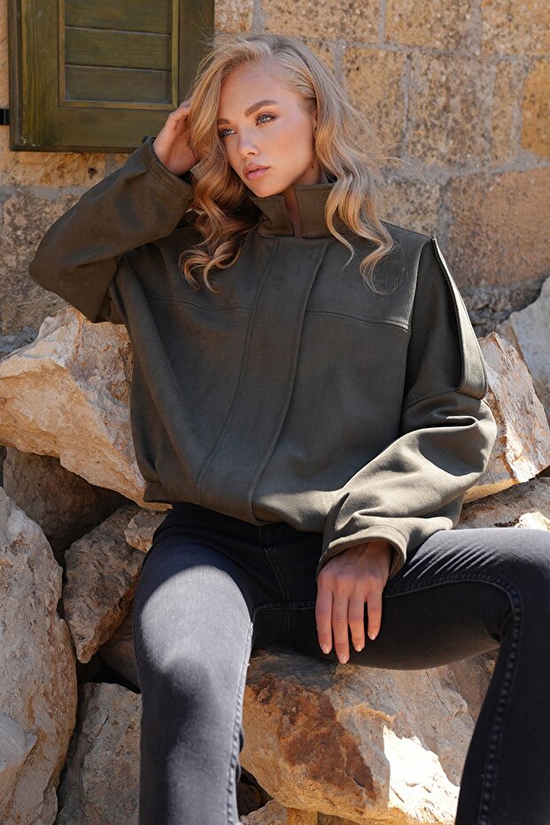 Kobieta Haki Kurtka bomber z podszewką i naramiennikami Alc-X14526 - 1