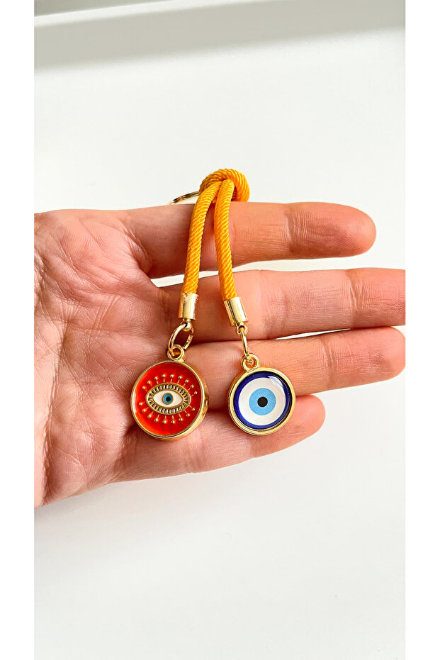 سلسلة مفاتيح على شكل عين الحسد مستديرة بخيط برتقالي - 7