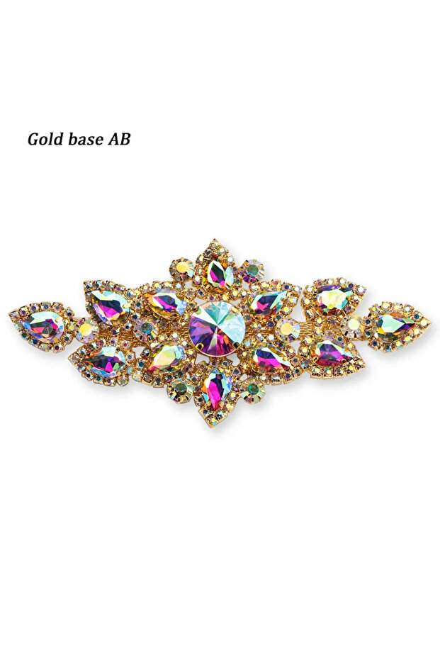 Gold base AB Sewing On Rhinestone Applique 1pcs Silver/Gold Base Clear/AB Crystal Motif Rhinestones