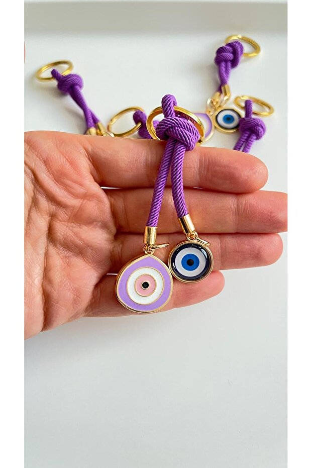 سلسلة مفاتيح على شكل عين الحسد مصنوعة من الخرز الأرجواني - 6