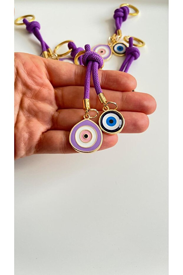 سلسلة مفاتيح على شكل عين الحسد مصنوعة من الخرز الأرجواني - 4
