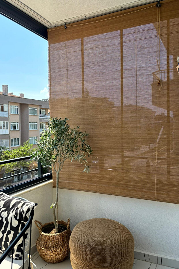 Ahşap Bambu Stor Perde Kiremit Rengi - 7