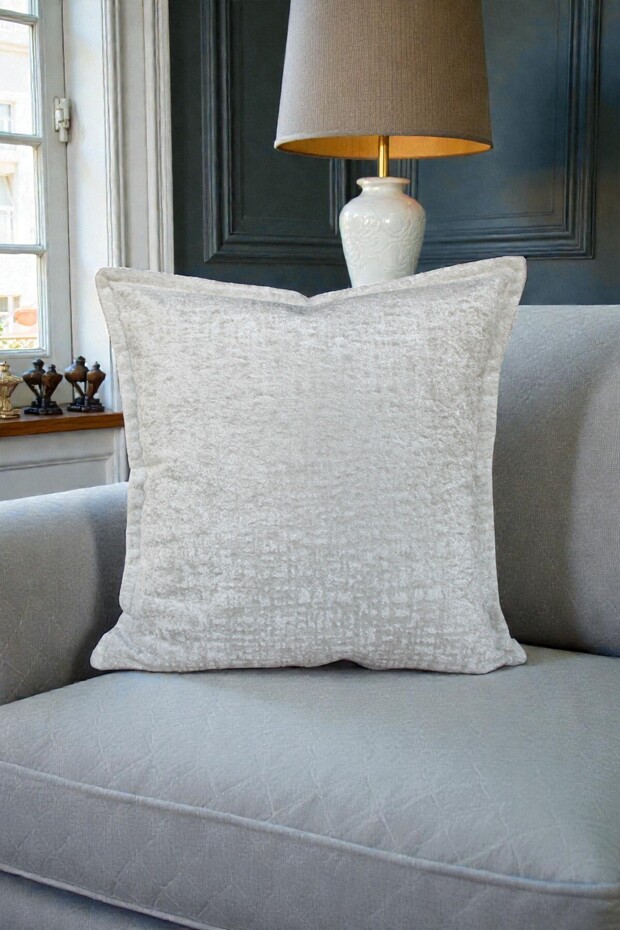 White Imported Velvet Woven Throw Pillow Cover