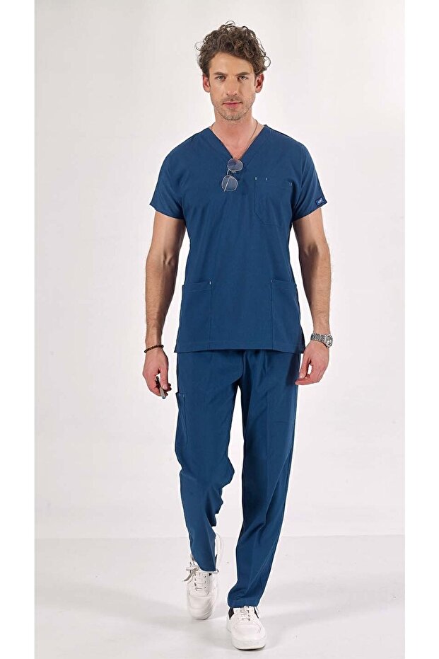 Petrol Navy Men's Cut Core-Flex Lycra Surgical Team Nurse & Doctor Jersey