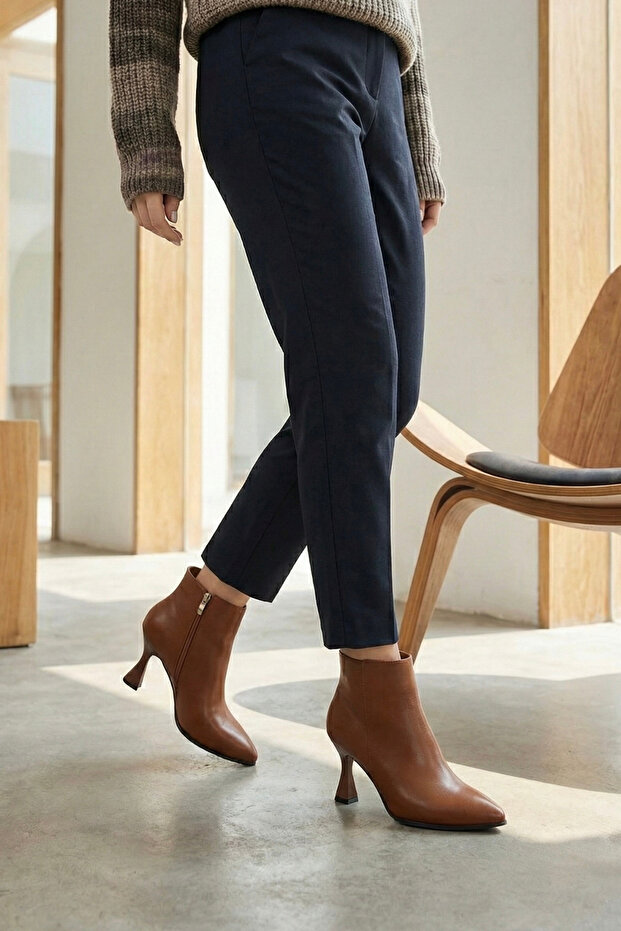 Asia Kaymaz Taban Taba Deri Topuklu Bot (8,5 cm) - 3