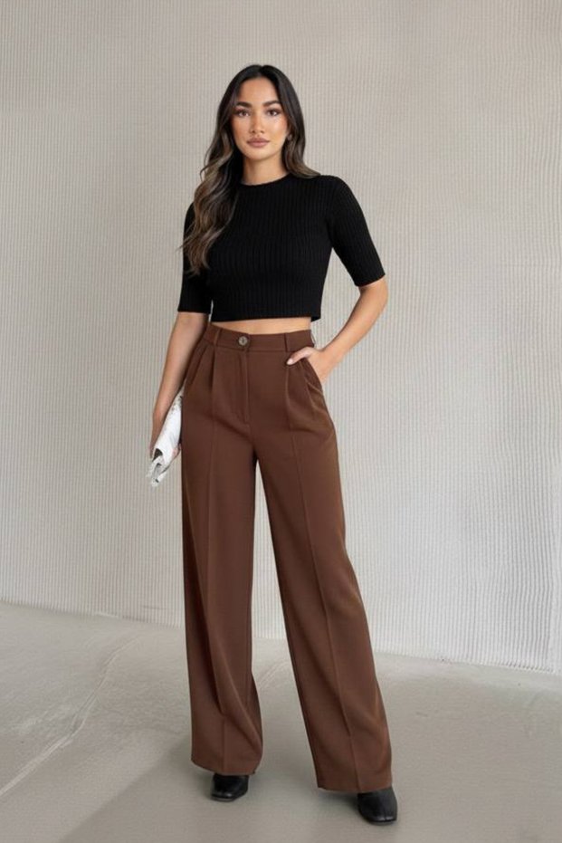 Modern Cut Pleated Wide Leg High Waist Wide Leg Palazzo Pants