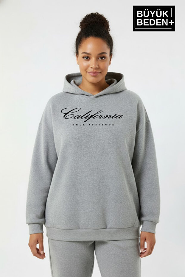 Women's Large Size Hooded Handwritten California Printed Thin Swatshirt Spr25Bswk959
