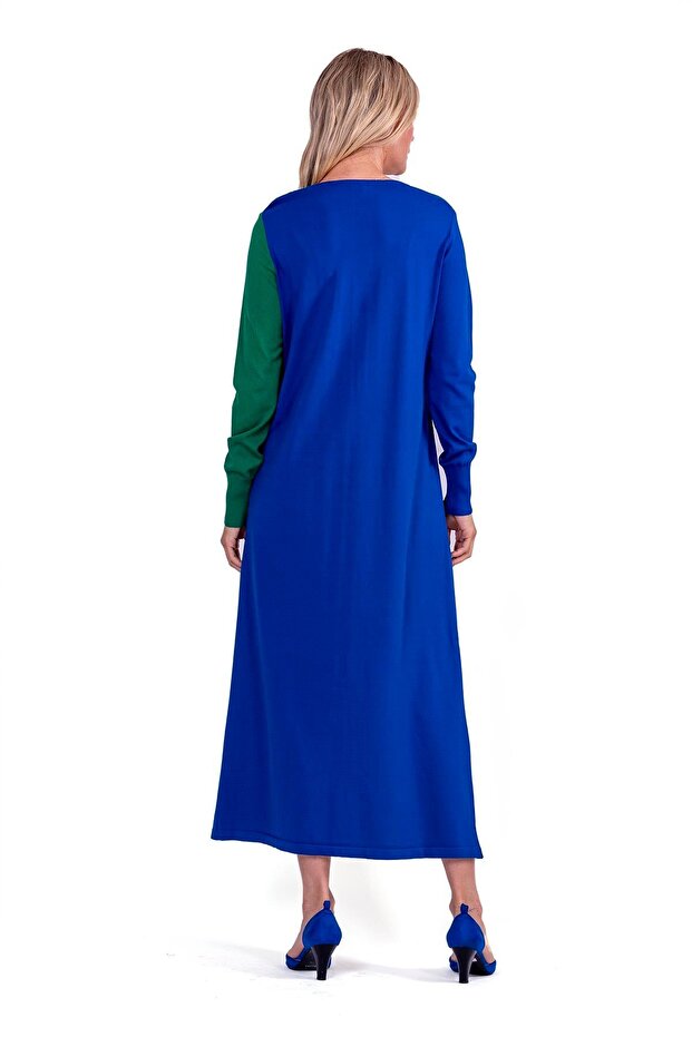 Gometrik Triko Elbise SAX - 3