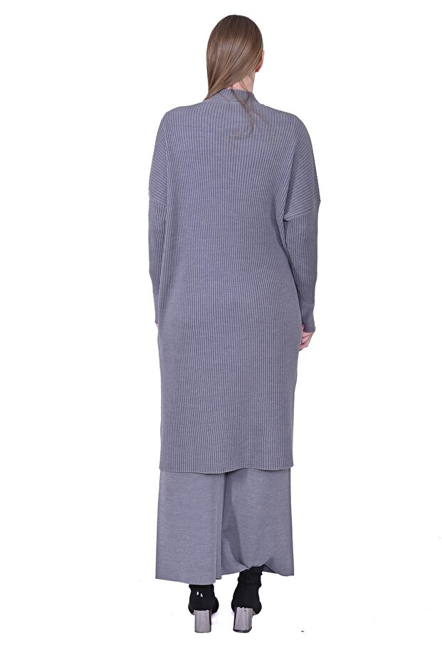 تونيك صوف بفتحة رمادي - 3