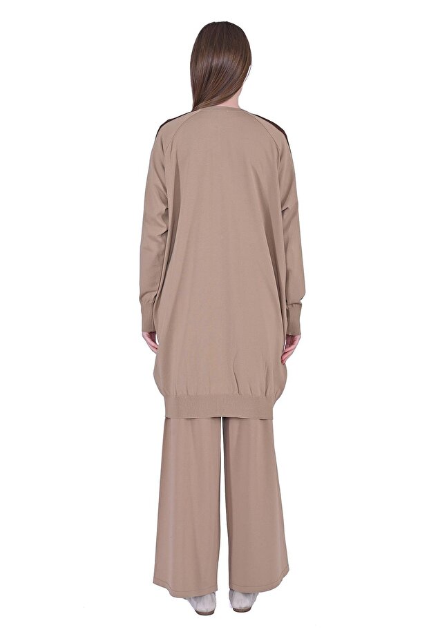 Damalı Triko Hırka CAMEL - 3