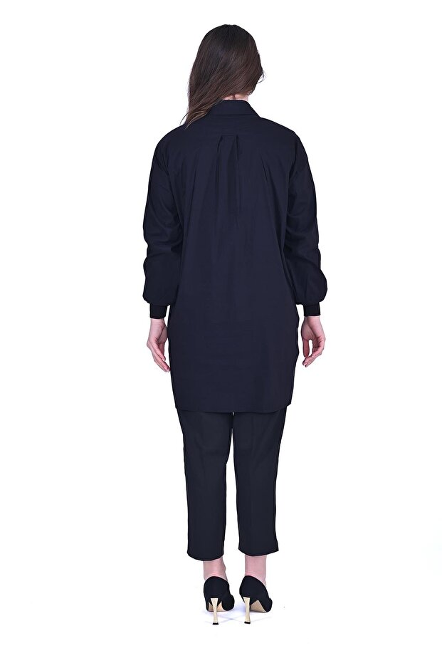 7004 Işlemeli Siyah Gömlek - 4