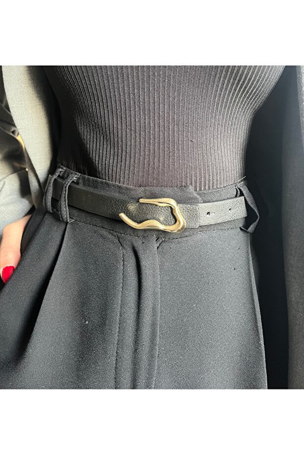 Keep Patterned Women's Gold Buckle Belt Jacket Belt Dress Belt Trouser Belt