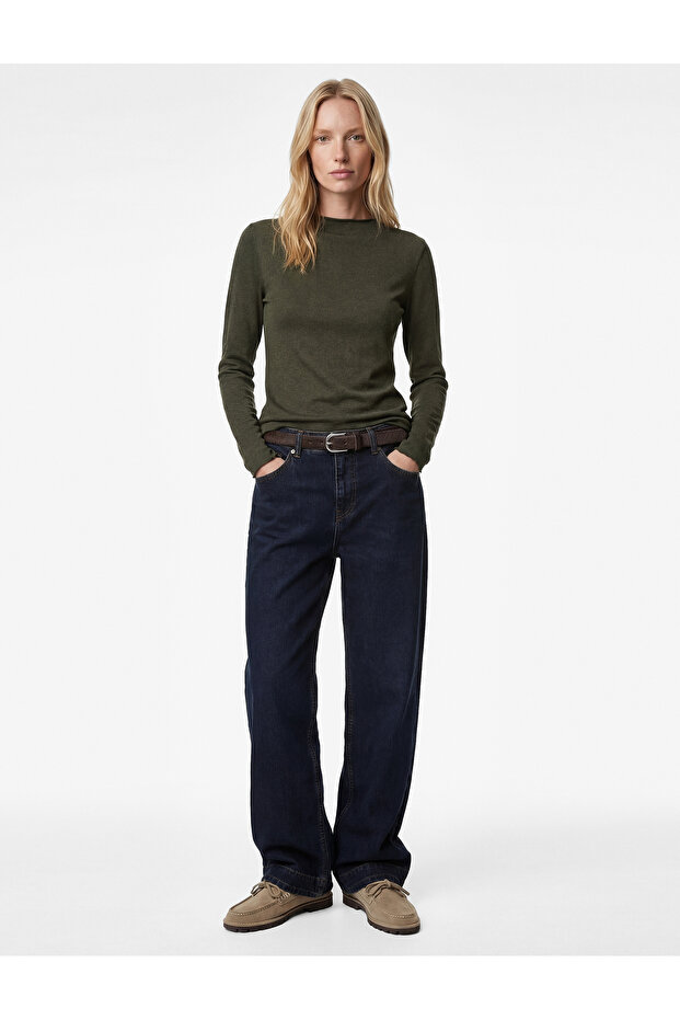 X Sima Tarkan - Sheep Wool Blended Long Sleeve Lightweight Mock Neck Blouse