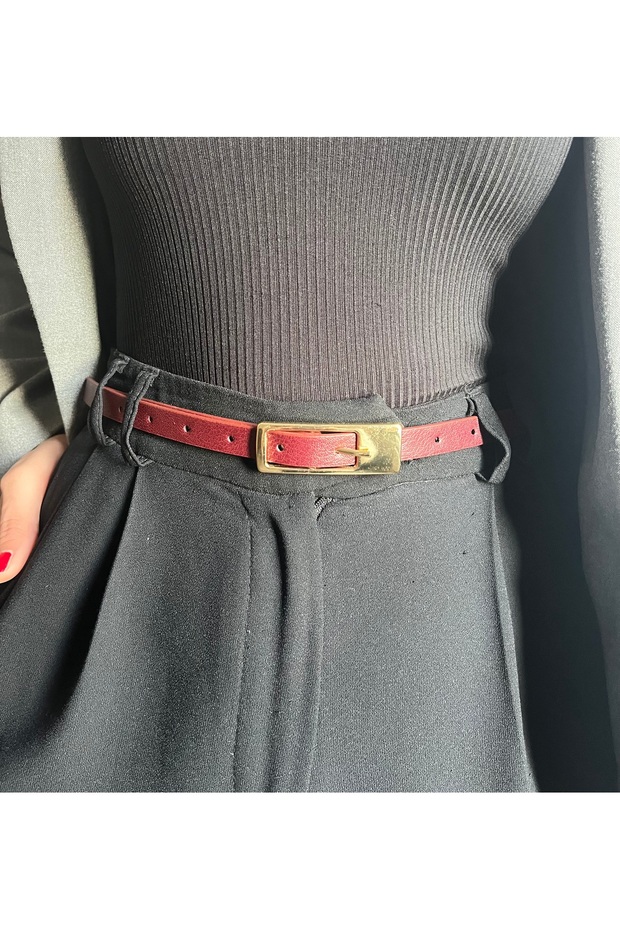 Inner Patterned Women's Gold Buckle Belt Jacket Belt Dress Belt Trouser Belt