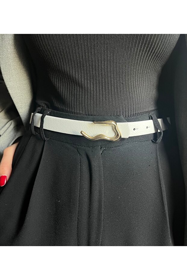 Keep Patterned Women's Gold Buckle Belt Jacket Belt Dress Belt Trouser Belt