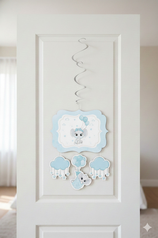 Blue Elephant Themed Hanging Ceiling Pendant Ornament Baby Shower