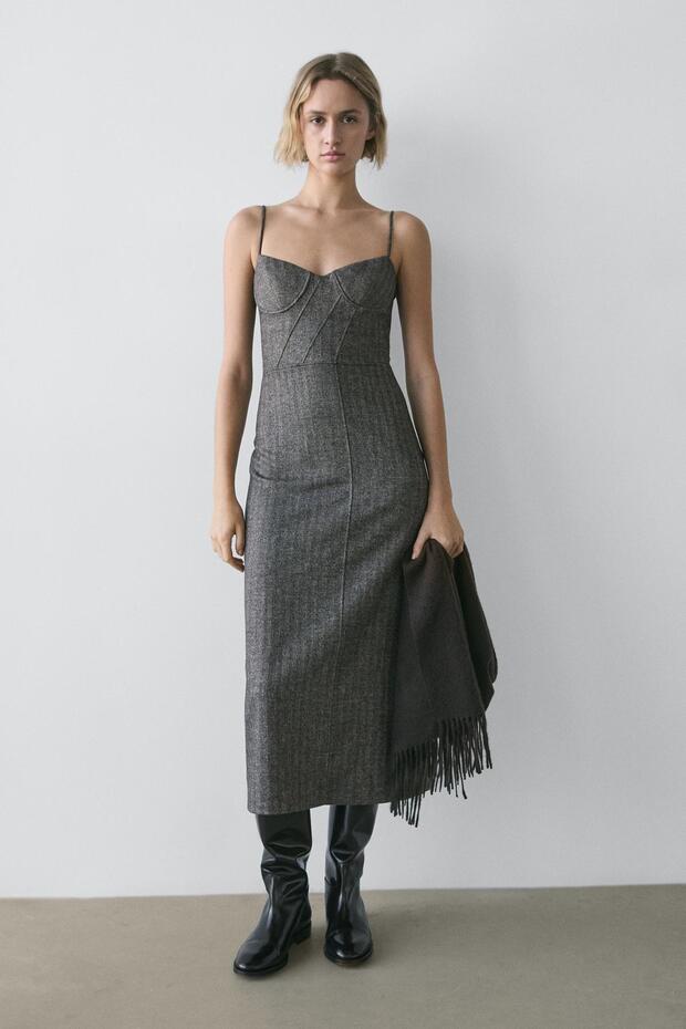 Askılı midi elbise - 1