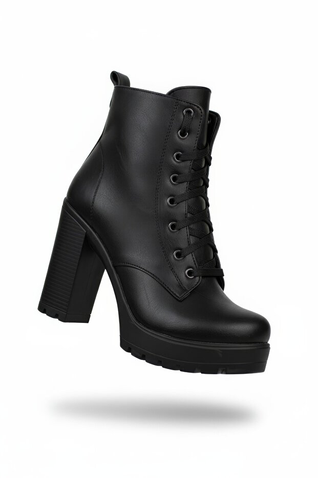Leather Women's Black High-Heeled Boots 0012sp01
