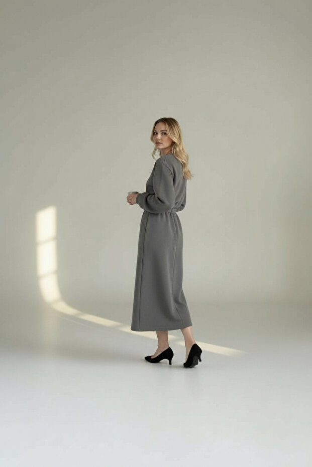 Kadın Oversize Basic Penye Elbise - 4