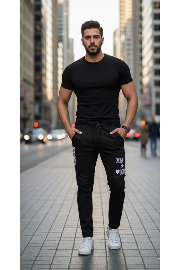 Men's Slim-Fit Chinos with Graphic Patch Details