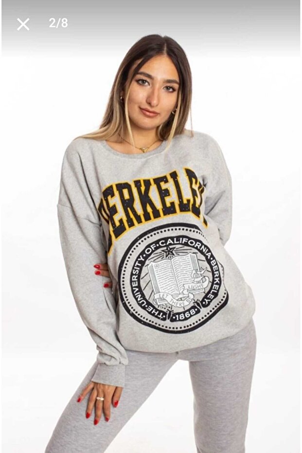 Gri Berkeley Baskılı Sweetshirt - 2