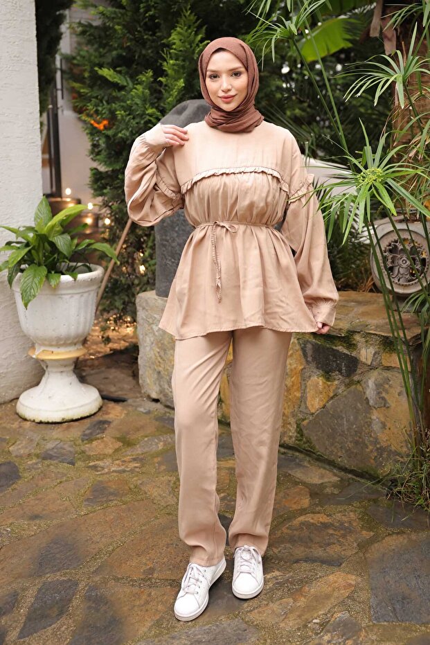 Modal Suit with Mink Waist Drawstring Tunic Pants