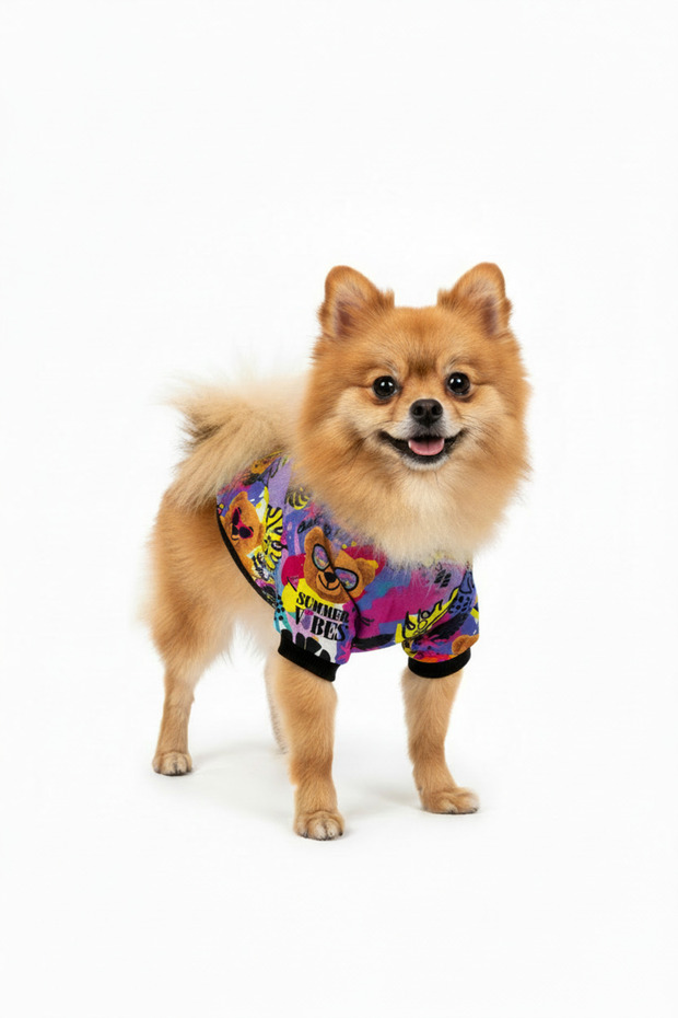 Cat-Dog Teddy Bear Patterned Sweatshirt Outfit - Small Breed