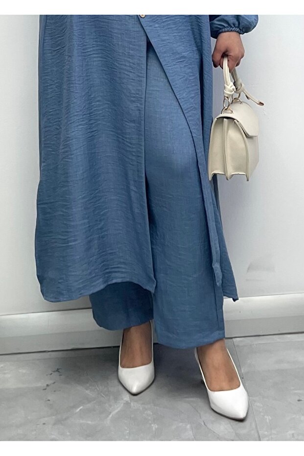 بدلة كتان بمظهر نصف زر - 3