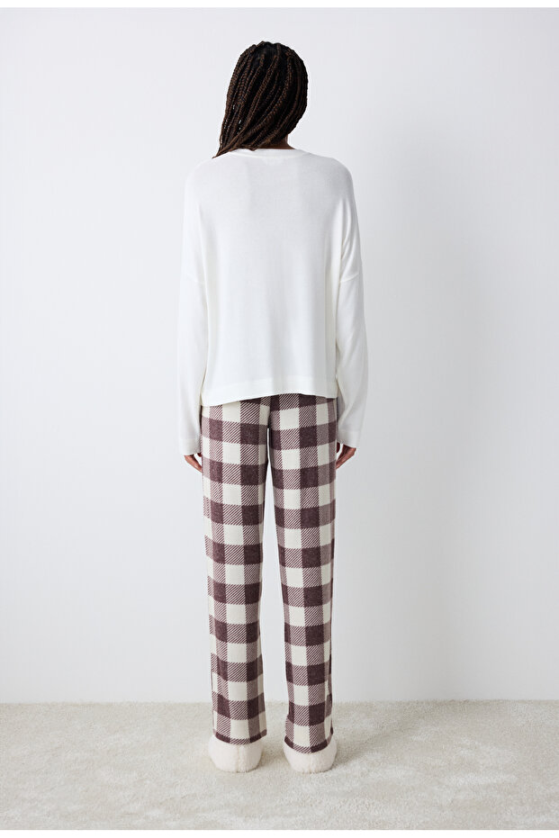 Cute Bear Ekru Sweatshirt Pijama Üstü - 3