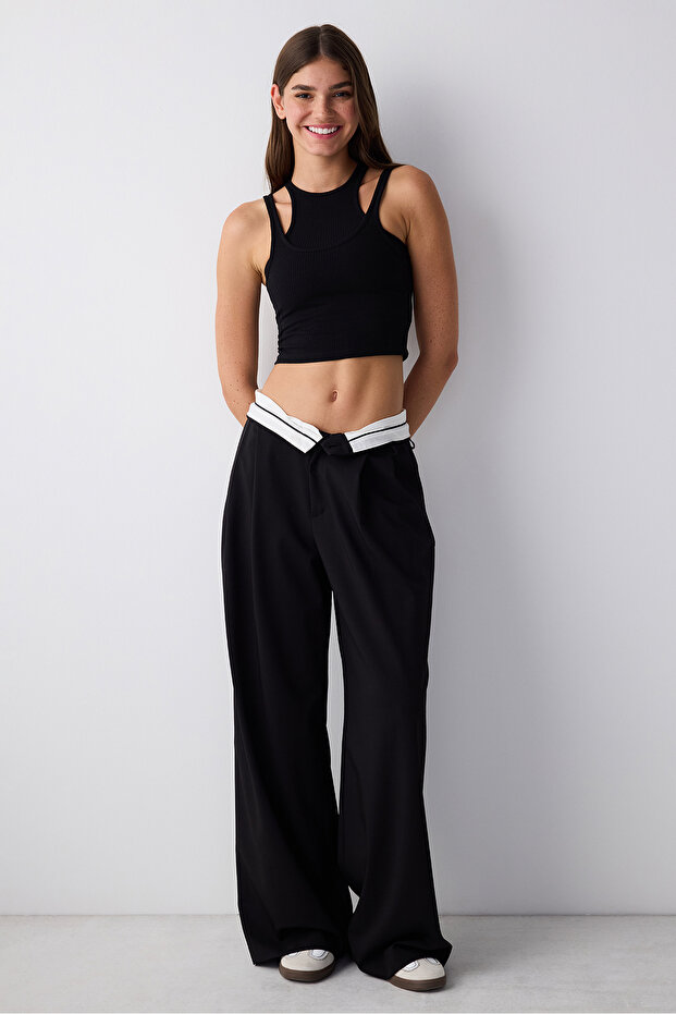 Siyah Çift Katman Ribanalı Üst - 5