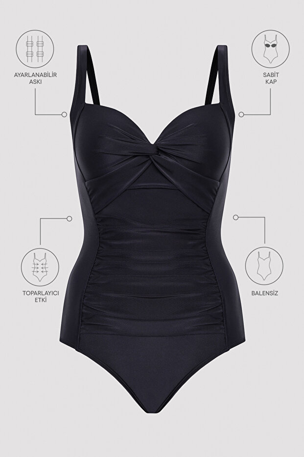 Basic Shirred Korseli Siyah Mayo - 5