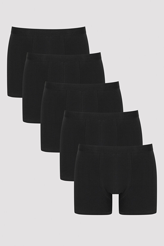 Erkek Pamuklu Basic Black 5li Boxer - 1