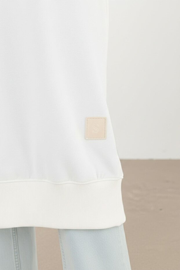 Kadın Ribanalı Yırtmaç Detaylı Basic Uzun Tunik - 30645TUN - Ekru - 3