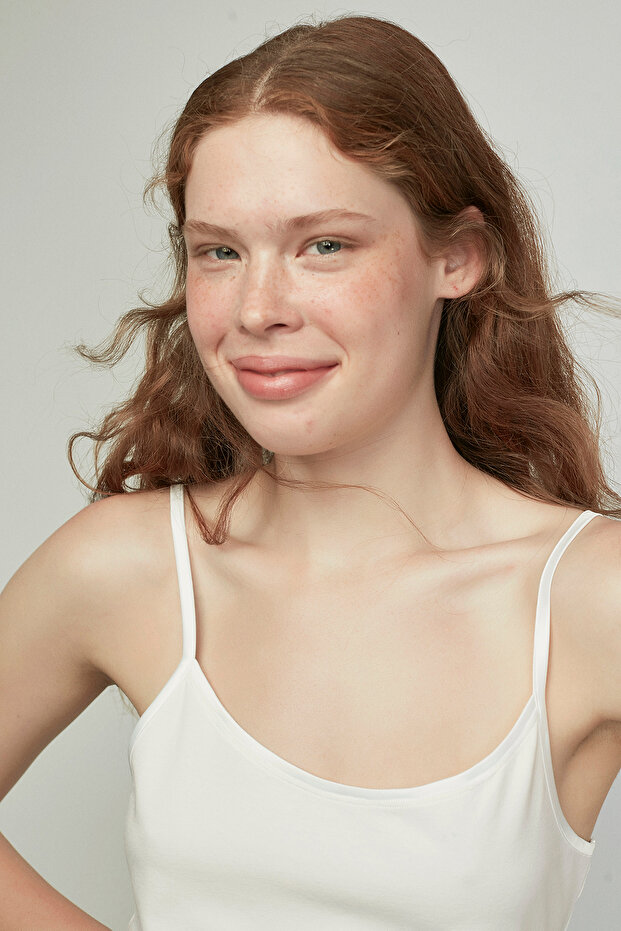 White Cotton Thin Strap Undershirt - 1