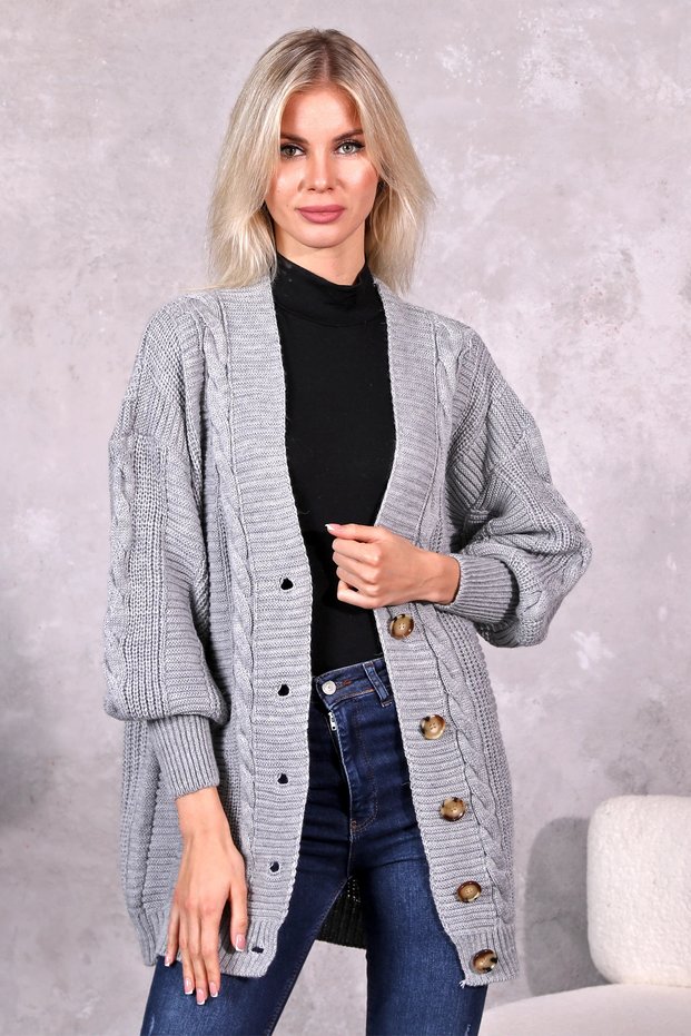 Women's Knitwear Cardigan 5-Button Hair Knitted Cardigan Gray (80CM)