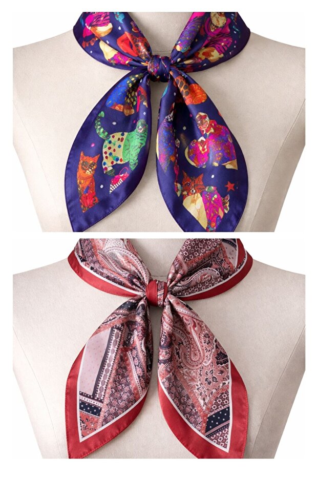 2-piece satin bandana set - includes satin scarf and satin bag accessory - patterned bandana, 45x50 cm