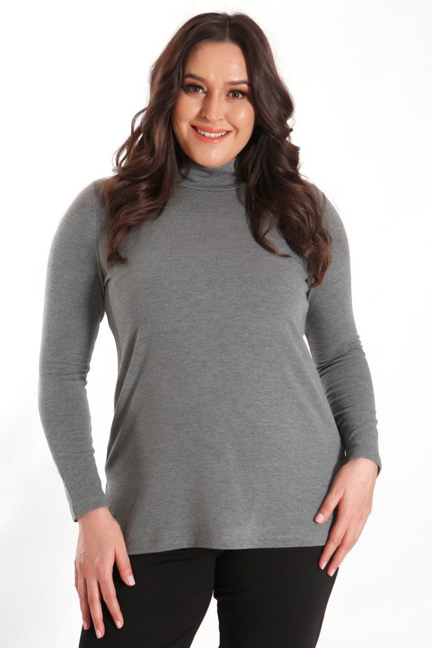 Kadın Basıc Yarım Balıkçı Gri Bluz - 5