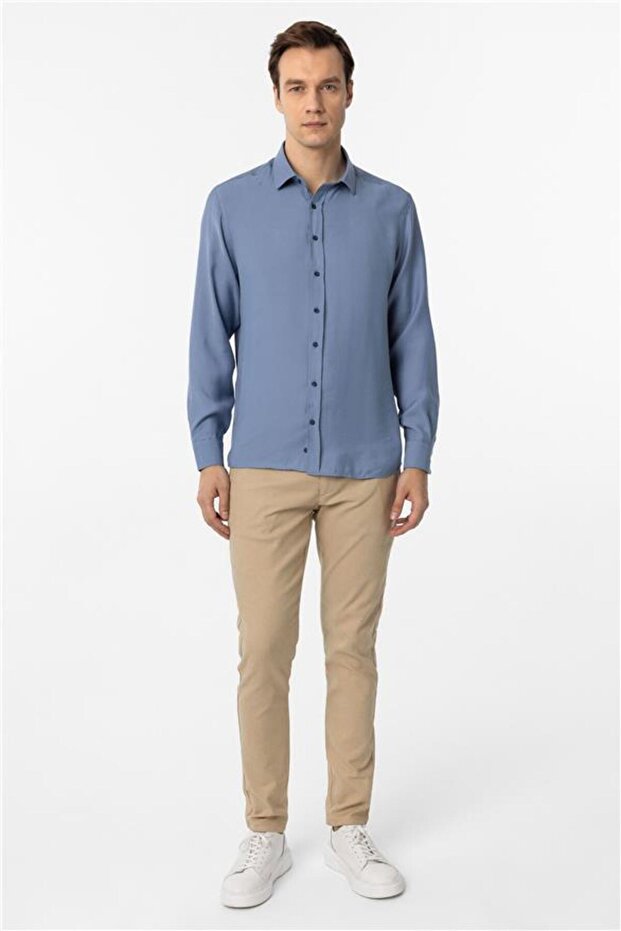 Köşeli Manşet Slim Düz Gömlek - 5