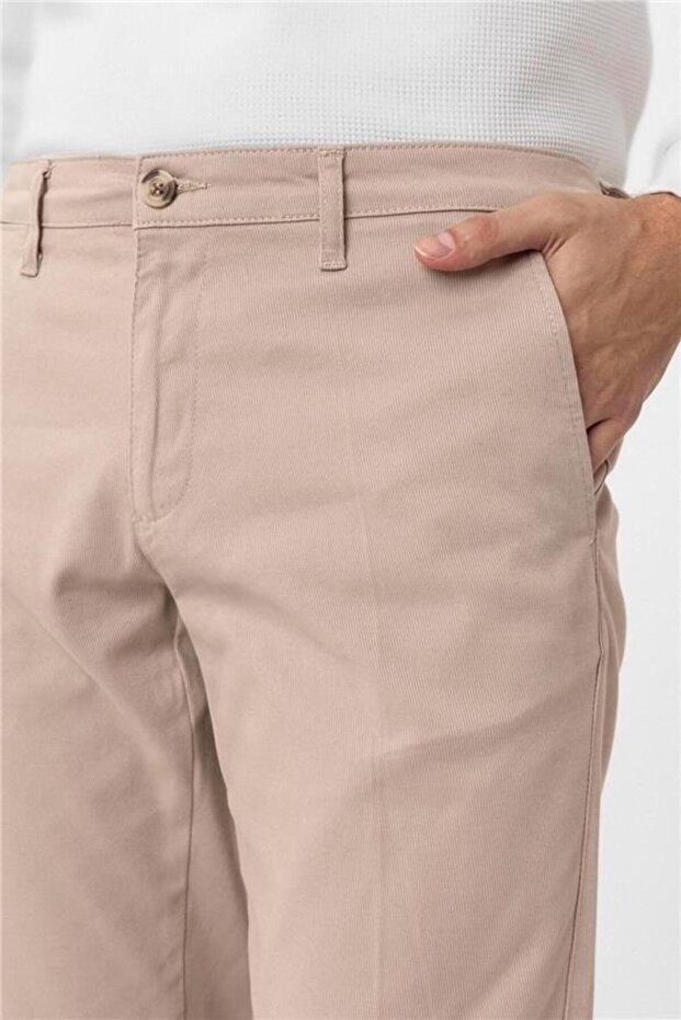 Bej Regular Armürlü Pantolon - 2