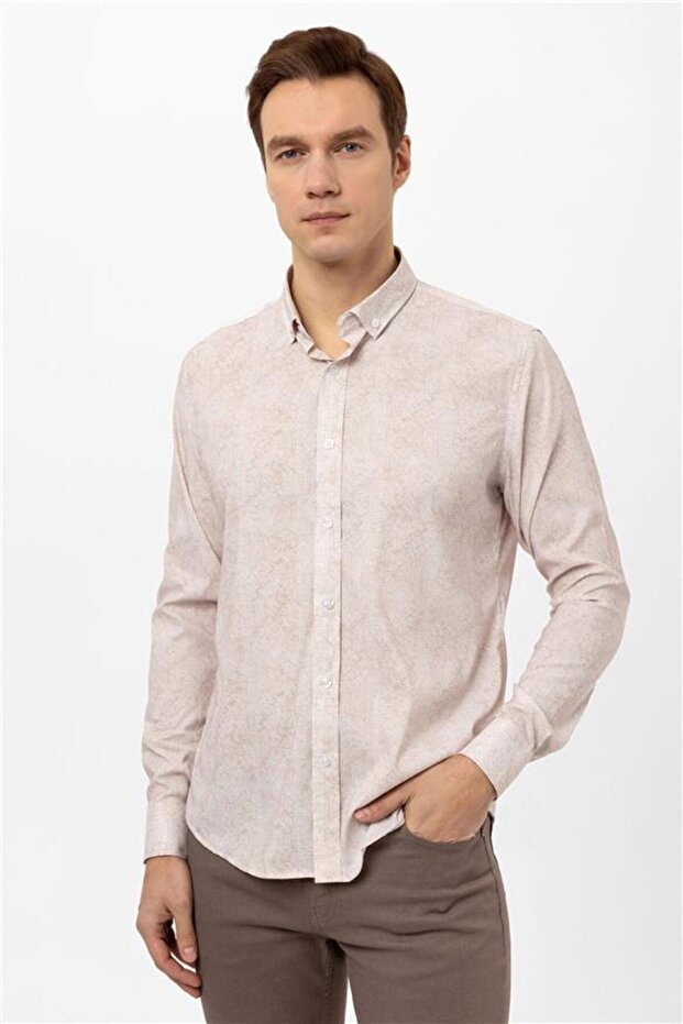 Manşetli Slim Armürlü Gömlek - 4