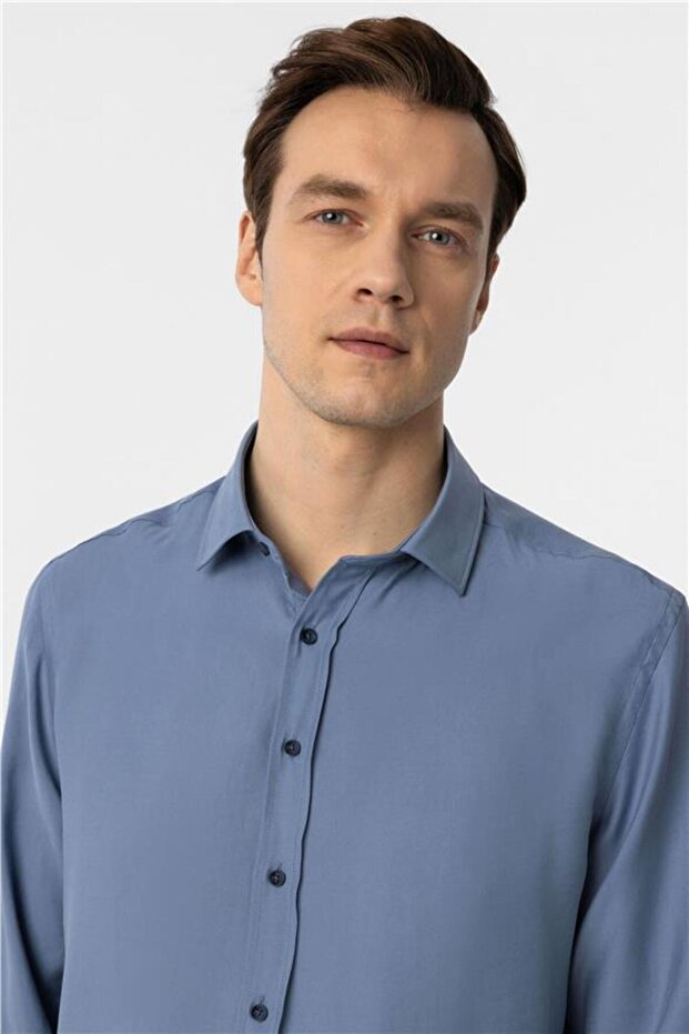 Köşeli Manşet Slim Düz Gömlek - 3