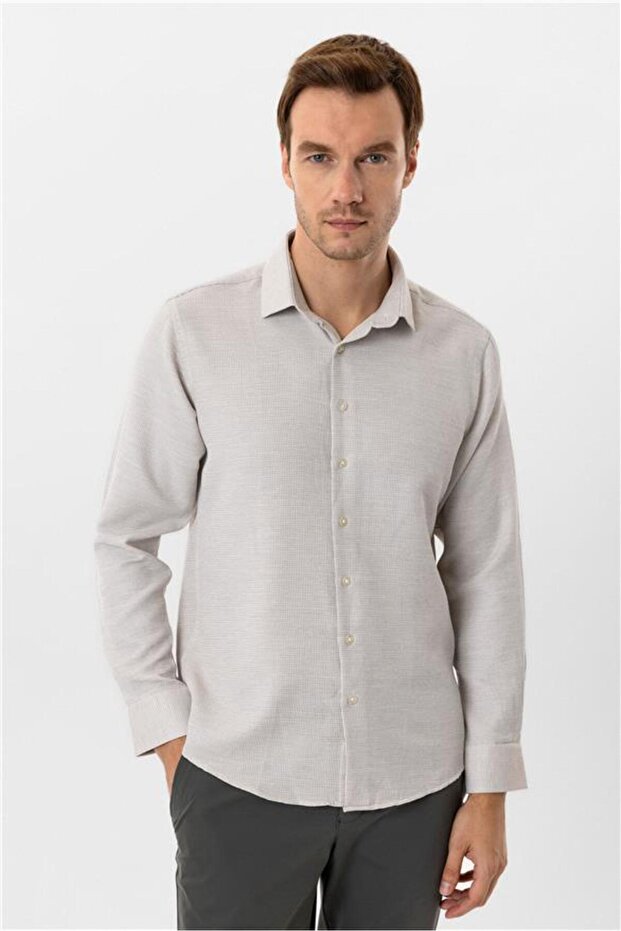 Köşeli Manşet Slim Armürlü Gömlek - 2