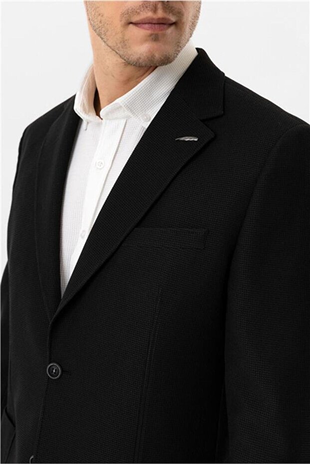 Siyah Regular Mono Yaka 6 Drop Ceket - 4