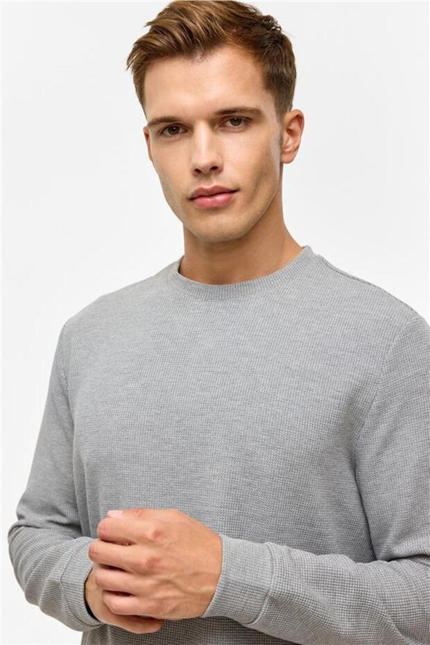 Gri Regular Düz Bisiklet Yaka Sweatshirt - 6