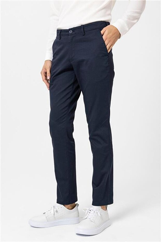 Lacivert Regular Armürlü Pantolon - 4