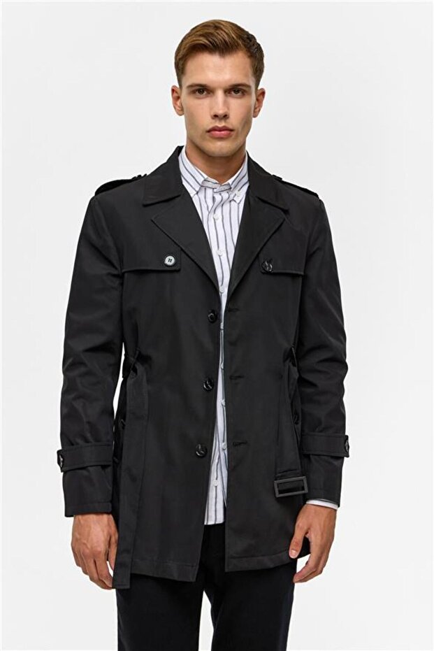 Siyah Slim Düz Mont - 2