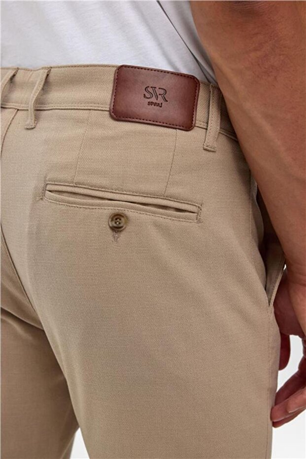 Bej Slim Desenli Pantolon - 6