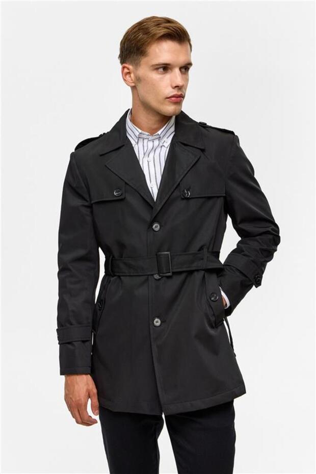 Siyah Slim Düz Mont - 5